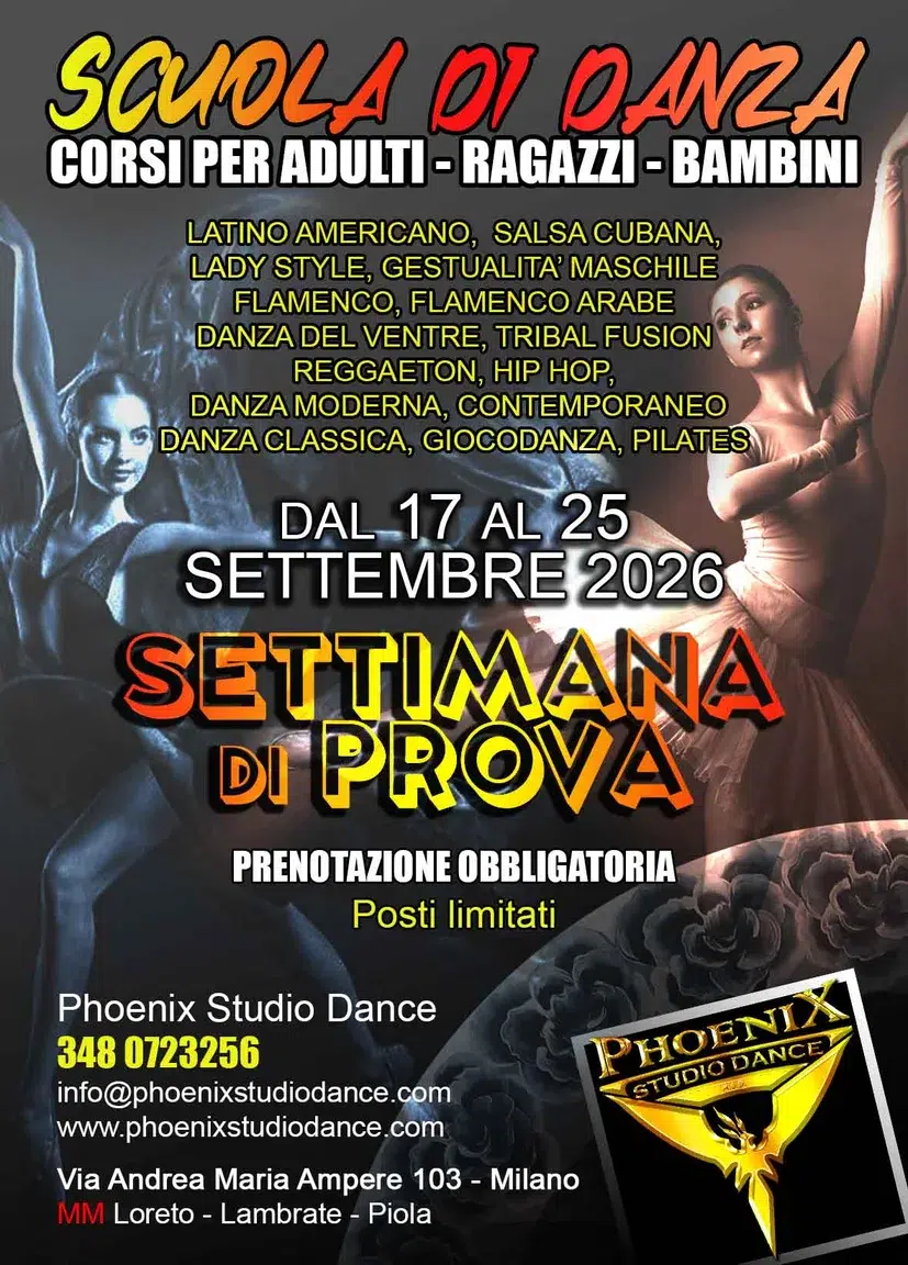 Dal 17 al 25 settembre 2026: settimana di prova della scuola di danza Phoenix Studio Dance di Milano